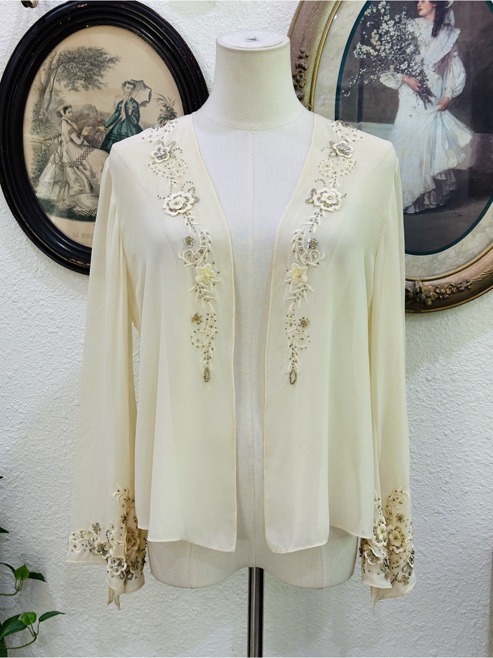 R&M Richards Ivory Two-Piece Chiffon Wedding Dress with Beaded Jacket - Picture 14 of 14